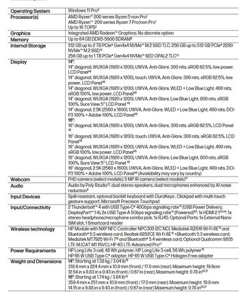 HP EliteBook 6 G1a AI PC adatai. (Kép forrása: HP)