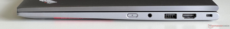 Jobbra: bekapcsológomb, 3,5 mm-es hang, USB 3.2 Gen 1 (5 Gbit/s), HDMI 2.1, Kensington Nano biztonsági nyílás