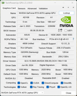 GPU-Z Nvidia GeForce RTX 4070 laptop