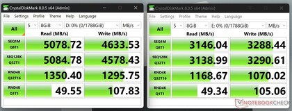 CrystalDiskMark egyidejű SSD-tesztek (az olvasási sebesség eléri a 8 GB/s-ot)