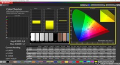 CalMAN ColorChecker (profil: kalibrált, cél színtér: P3)