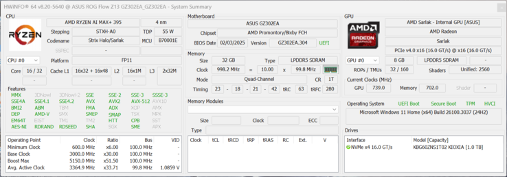 HWiNFO Asus ROG Flow Z13 Ryzen AI Max+-val 395