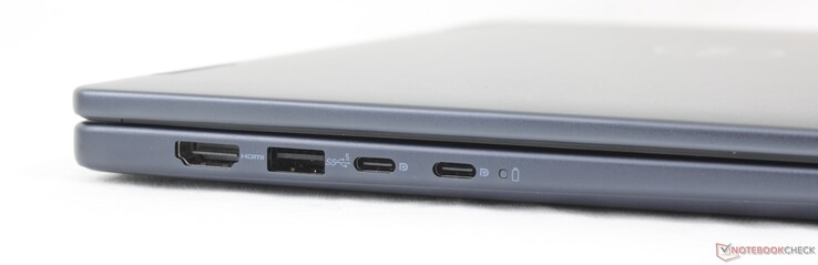 Balra: HDMI 1.4 (csak 1080p60-ig), USB-A 3.2 Gen. 1, 2x USB-C 3.2 Gen. 2 (10 Gbps) w/ DisplayPort 1.4 + Power Delivery