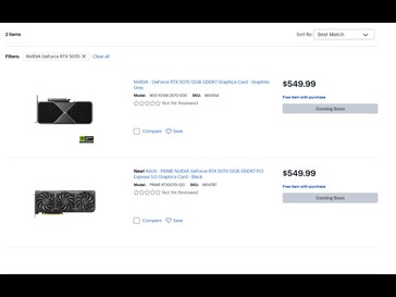 Best Buy RTX 5070 árak (Kép forrása: Screenshot, Best Buy)