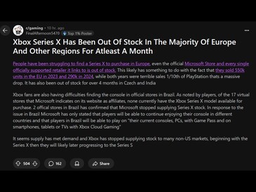 Xbox Series X európai elérhetősége Reddit-poszt (Kép forrása: Gaming subreddit)