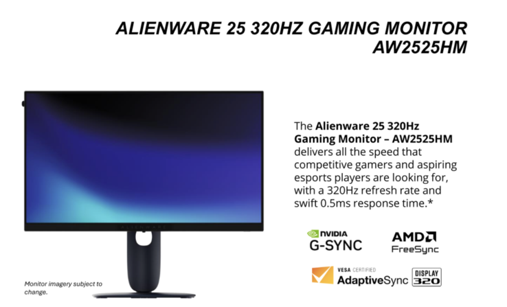 Az Alienware AW2525HM. (Kép forrása: Alienware)