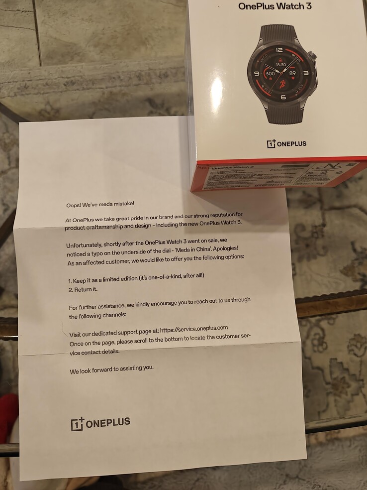 A OnePlus Watch 3 egy bocsánatkérő levéllel együtt érkezik. (Kép forrása: Reddit)