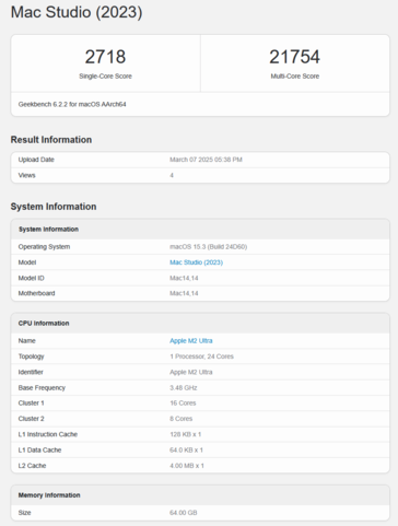 Apple M2 Ultra Geekbench CPU pontszám (image score Geekbench)