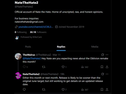 Nate the Hate Oblivion remake X post update (Kép forrása: screenshot, NateTheHate2 X account)