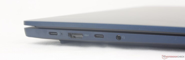 Balra: 2x USB-C (5 Gbps) w/ Power Delivery 3.0 + DisplayPort 1.4, HDMI 1.4, 3,5 mm-es fejhallgató