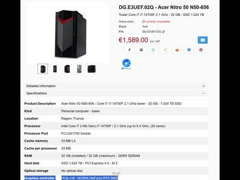 Acer Nitro 50 RTX 5060 játék PC lista (Kép forrása: VideoCardz)