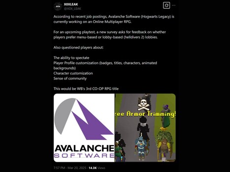 X0XLEAK X Új Avalanche Software játék/felmérés X post (Kép forrása: screenshot, X0XLEAK X fiók)