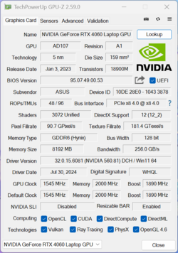 GPU-Z Nvidia GeForce RTX 4060 laptop