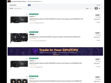 Newegg RTX 5070 árak (Kép forrása: Screenshot, Newegg)