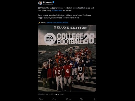 Chris Vannini College Football 26 borítójának kiszivárgása X Post (Kép forrása: screenshot, Chris Vannini X account)