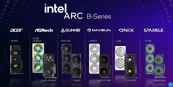 Az Intel Arc B580 különböző fedélzeti partnerei (Forrás: Intel)