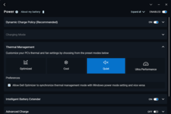 Dell energiaellátási profilok (optimalizált, hűvös, csendes, ultra teljesítmény)