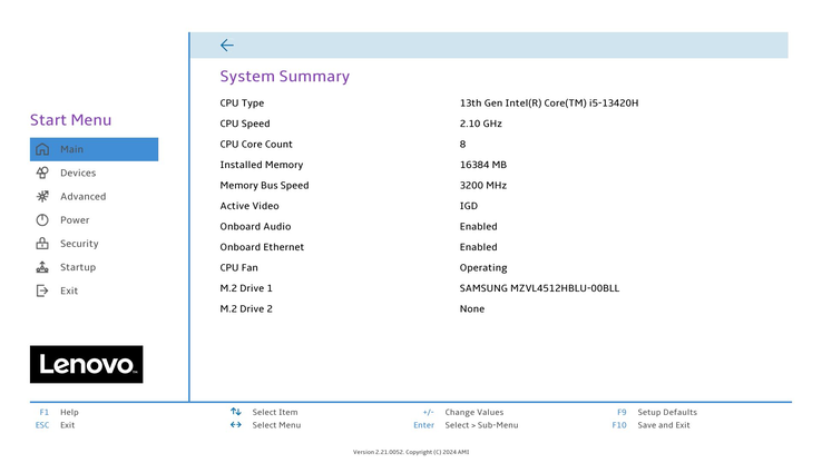 BIOS beállítások a Lenovo IdeaCentre Mini 5 készülékben