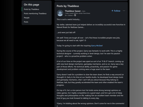 NetEase Games Thaddeus Sasser LinkedIn posztja (Kép forrása: Screenshot, LinkedIn)