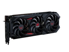 A képen látható PowerColor Red Devil AMD Radeon RX 9070 XT 16 GB GDDR6 memóriát tartalmaz. (Kép forrása: PowerColor)