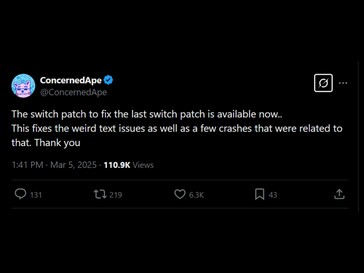 Stardew Valley Switch fix X post (Kép forrása: Screenshot, ConcernedApe X account)