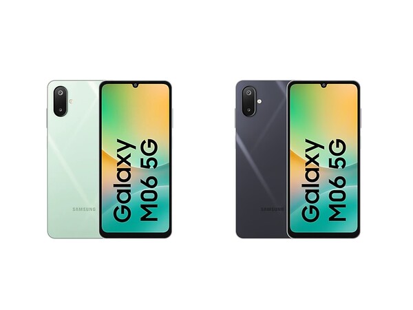 A Galaxy M06 5G ugyanolyan kialakítású, mint a Galaxy F06, és két színben kapható. (Kép forrása: Samsung)